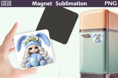 Blue Easter Bunny Girl Magnet | Spring Sublimation Product Image 1
