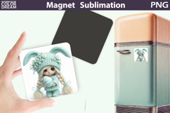 Mint Easter Bunny Girl Magnet | Spring Sublimation Product Image 1