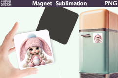 Pink Easter Bunny Girl Magnet | Spring Sublimation Product Image 1