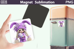 Purple Easter Bunny Girl Magnet | Spring Sublimation Product Image 1