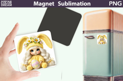 Yellow Easter Bunny Girl Magnet | Spring Sublimation Product Image 1