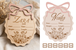 Baby Girl Birth Announcement Ornament SVG Laser Cut Design Product Image 1