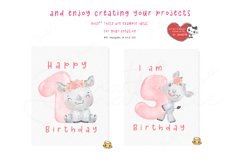 Birthday Rhino numbers Watercolor PNG | Baby Girl Animal Product Image 4