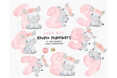 Birthday Rhino numbers Watercolor PNG | Baby Girl Animal Product Image 1