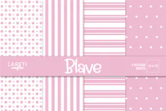 Pink baby girl scrapbook paper with pastel polka dot background for memory keeping albums.