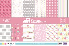 baby girl train digital paper for scrapbooking