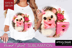 Baby Hedgehog Valentine Round Tshirt Background Cute Day PNG Product Image 1