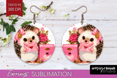 Baby Hedgehog Valentine Round Earrings Cute Valentines Day Product Image 1