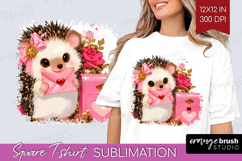 Baby Hedgehog Valentine Square Tshirt Background Cute Day Product Image 1