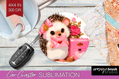 Baby Hedgehog Valentine Car Coaster Cute Valentines Day PNG Product Image 1
