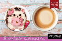 Baby Hedgehog Valentine Round Coaster Cute Valentines Day Product Image 1