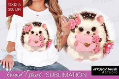 Baby Hedgehog Valentine Round Tshirt Background Cute Day PNG Product Image 1