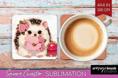 Baby Hedgehog Valentine Square Coaster Cute Valentines Day Product Image 1