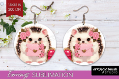 Baby Hedgehog Valentine Round Earrings Cute Valentines Day Product Image 1