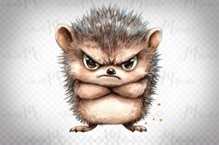 Grumpy Baby Hedgehog - Cute Watercolor Animal Clipart PNG Product Image 1
