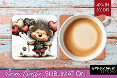Baby Hedgehogo Valentine Square Coaster Whimsical Animal PNG Product Image 1