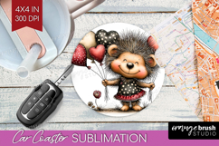 Baby Hedgehogo Valentine Car Coaster Whimsical Animal PNG Product Image 1