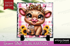 Highland Cow Slate PNG - Summer Square Slate Sublimation Product Image 1