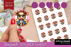 Highland Cow Round Sticker - Summer Printable Sticker Sheet Product Image 1