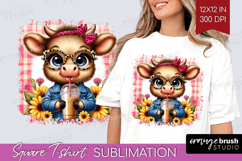 Highland Cow Square Tshirt Background - Summer PNG Product Image 1