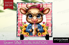 Highland Cow Slate PNG - Summer Square Slate Sublimation Product Image 1