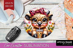 Highland Cow Car Coaster - Summer Coaster PNG Sublimation Product Image 1