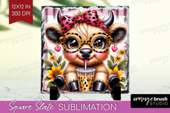 Highland Cow Slate PNG - Summer Square Slate Sublimation Product Image 1