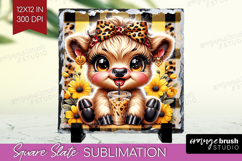 Highland Cow Slate PNG - Summer Square Slate Sublimation Product Image 1