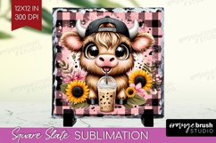 Highland Cow Slate PNG - Summer Square Slate Sublimation Product Image 1