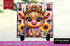 Highland Cow Slate PNG - Summer Square Slate Sublimation Product Image 1