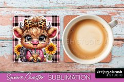 Highland Cow Coaster Sublimation - Sunflower Square Coaster Product Image 1
