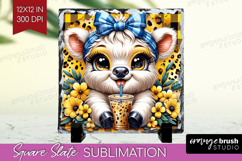 Highland Cow Slate PNG - Summer Square Slate Sublimation Product Image 1