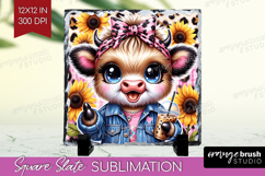 Highland Cow Slate PNG - Summer Square Slate Sublimation Product Image 1