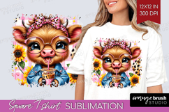 Highland Cow Square Tshirt Background - Summer PNG Product Image 1