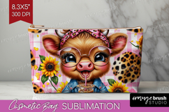 Highland Cow Cosmetic Bag - Summer Makeup Bag PNG Product Image 1