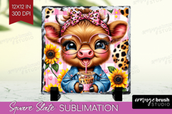 Highland Cow Slate PNG - Summer Square Slate Sublimation Product Image 1