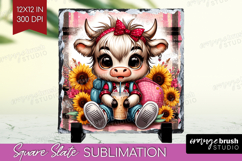 Highland Cow Slate PNG - Summer Square Slate Sublimation Product Image 1