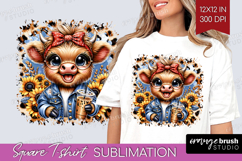 Highland Cow Square Tshirt Background - Summer PNG Product Image 1
