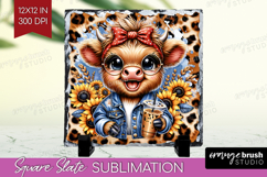 Highland Cow Slate PNG - Summer Square Slate Sublimation Product Image 1