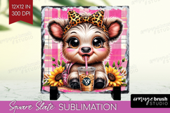 Highland Cow Slate PNG - Summer Square Slate Sublimation Product Image 1