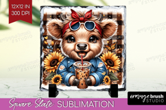 Highland Cow Slate PNG - Summer Square Slate Sublimation Product Image 1