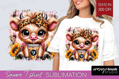 Highland Cow Square Tshirt Background - Summer PNG Product Image 1