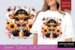 Highland Cow Square Tshirt Background - Summer PNG Product Image 1