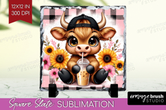 Highland Cow Slate PNG - Summer Square Slate Sublimation Product Image 1