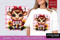 Highland Cow Square Tshirt Background - Summer PNG Product Image 1