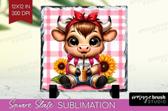 Highland Cow Slate PNG - Summer Square Slate Sublimation Product Image 1