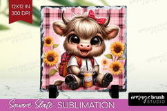 Highland Cow Slate PNG - Summer Square Slate Sublimation Product Image 1
