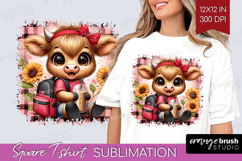 Highland Cow Square Tshirt Background - Summer PNG Product Image 1