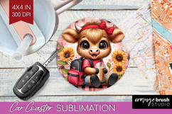 Highland Cow Car Coaster - Summer Coaster PNG Sublimation Product Image 1