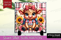 Highland Cow Slate PNG - Summer Square Slate Sublimation Product Image 1